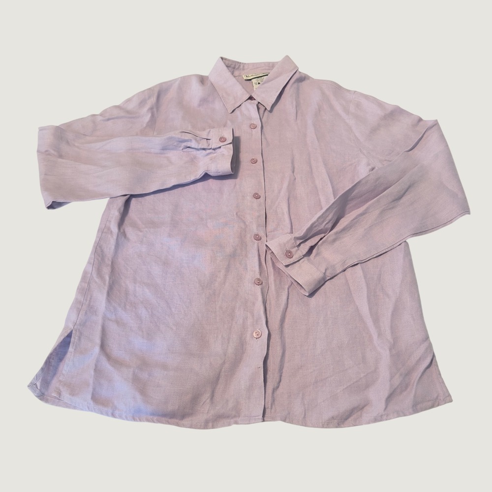 Victoria Holley Lavender 100% Linen Button Down Shirt Long Sleeve Purple Large